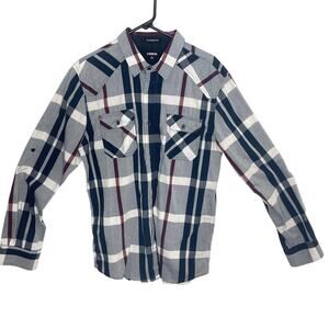 Carbon men's large casual button down shirt gray plaid western the classic fit